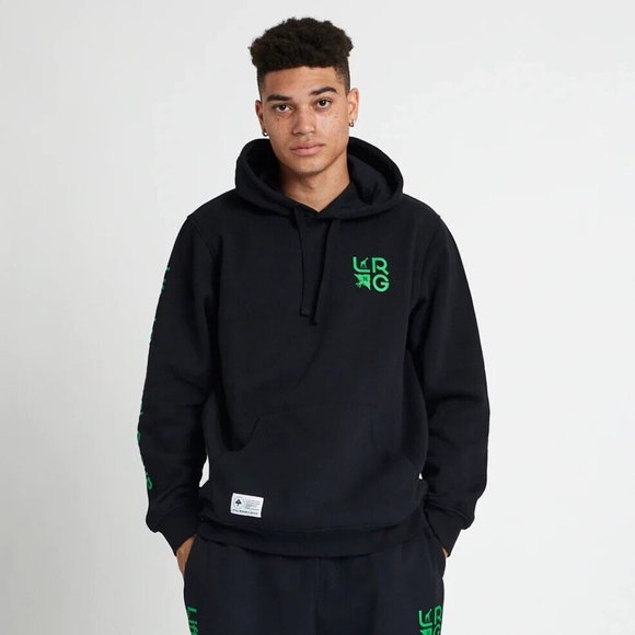 Lifted Research Group LRG Mens Stacked Multi Logo Pullover Black Hoodie New 4XL - Picture 3 of 4